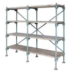 Wood & Metal Vintage Repro 4-Tier Shelf, Distressed Blue (Pick Up Only)