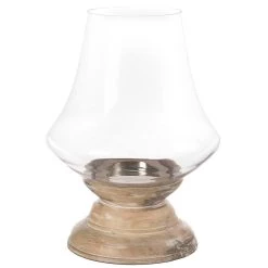 Creative Co-Op Hand-Blown Glass And Mango Wood Hurricane Candle Holder