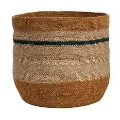 12 Inch Round Woven Natural Seagrass Striped Basket