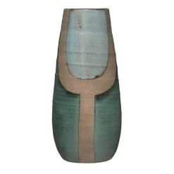 Creative Co-Op Hand Painted Terra Cotta Blue And Turquoise Vase