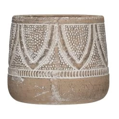 Whitewash Embossed Terra Cotta Planter