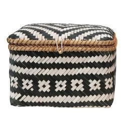 Creative Co-Op Small Black And White Hand Woven Bamboo Box