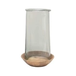 Creative Co-Op Glass Hurricane With Wood Base