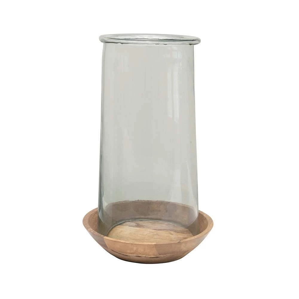 Creative Co-Op Glass Hurricane With Wood Base 1 Creative Co-Op Glass Hurricane With Wood Base