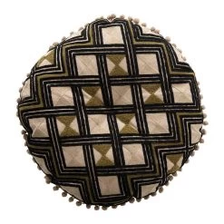 Creative Co-Op Embroidered Accent Pillow With Pom Poms