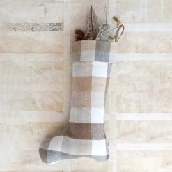 Brushed Plaid Cotton Flannel Stocking, Multi Color Beige & Taupe