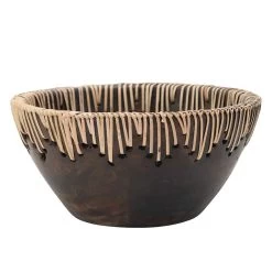 Creative Co-Op Decorative Terra Cotta Bowl With Rattan Stitching