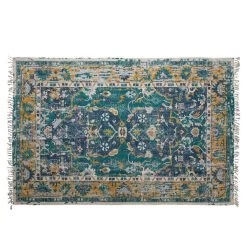 Creative Co-Op Distressed Print Rug With Fringe