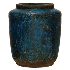Creative Co-Op Debossed Terra Cotta Distressed Blue Vase