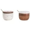 Creative Co-Op Marble And Acacia Bowl Set