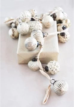 72"L Mercury Glass Ball Ornament Garland, Matte White