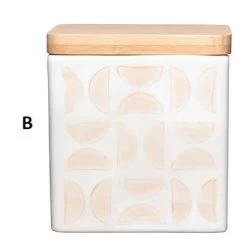 Hand-Stamped Stoneware Canisters With Bamboo Lid, 4 Color Options -Creative Co-op Sales Store B aa502b4f 3f83 4016 be4e 7b25a6e0a645