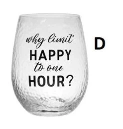 Happy Hour Saying Drinking Glass, 4 Style Options -Creative Co-op Sales Store D 6c7aabc9 3d86 4603 a057 47ef80d591f7