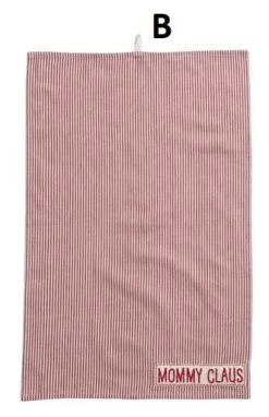 "Mommy Claus / Daddy Claus" Embroidery & Stripes Kitchen Towel, White & Red, 2 Style Options -Creative Co-op Sales Store b a899b17f a6d0 4a9b 9dfe dbbbd6ac0f8a