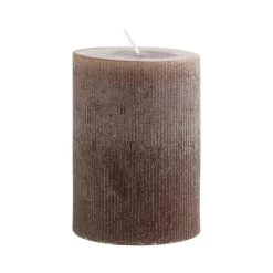 4" Unscented Pleated Pillar Candle, Powder Finish, Leather Color