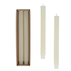 Hobnail Taper Candles, Creme, Boxed Set Of 2