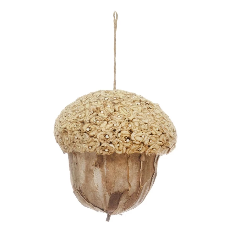 JuJube Bark Acorn Ornament, 5.5" 1 JuJube Bark Acorn Ornament, 5.5"