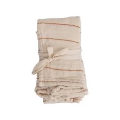 Cotton Double Cloth Napkins With Stripes & Grid Pattern, Natural & Rust, Set Of 4