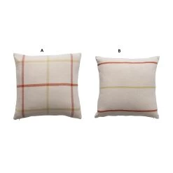 Cotton Flannel Pillow With Pattern, Cream & Rust, 2 Style Options -Creative Co-op Sales Store cf3516a 2 1