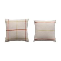 Cotton Flannel Pillow With Pattern, Cream & Rust, 2 Style Options