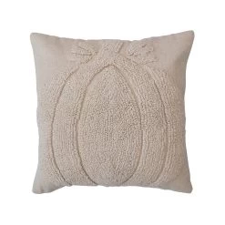 Tufted Pillow With Pumpkin & Chambray Back, Cream Color