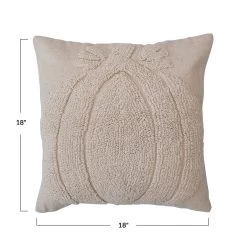 Tufted Pillow With Pumpkin & Chambray Back, Cream Color -Creative Co-op Sales Store cf3727 3