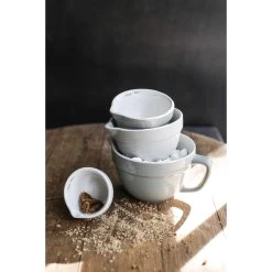 Stoneware Batter Bowl Measuring Cups, Grey, Set Of 4