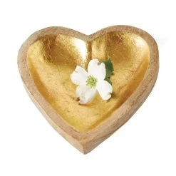 Decorative Mango Wood Heart Bowl With Gold Leaf Interior