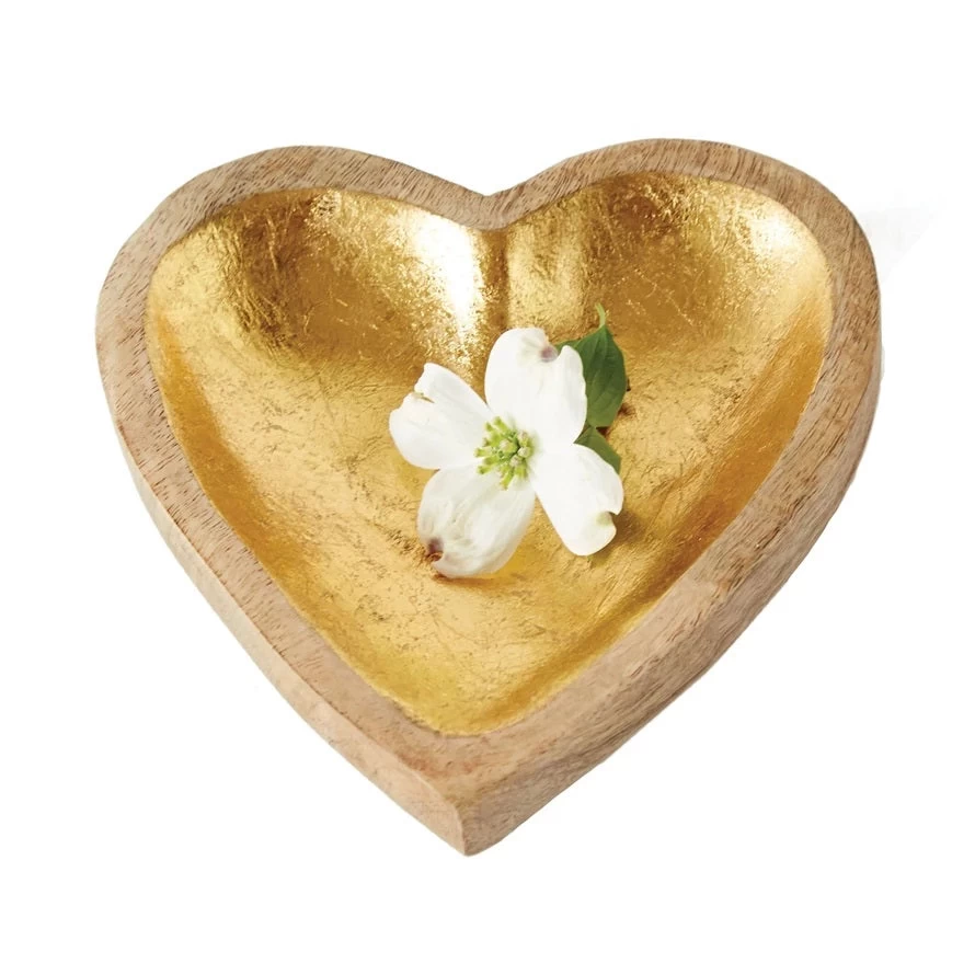 Decorative Mango Wood Heart Bowl With Gold Leaf Interior 1 Decorative Mango Wood Heart Bowl With Gold Leaf Interior