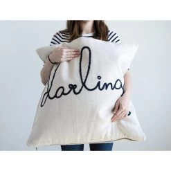 “Darling" Embroidered Pillow, 26" Square