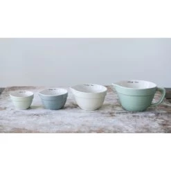 Stoneware Batter Bowl Measuring Cups, Blues, Set Of 4