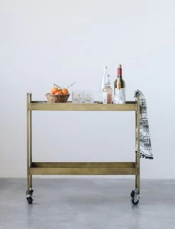 Metal 2-Tier Bar Cart On Casters, Antique Brass Finish (Pick Up Only)