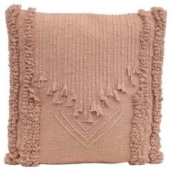 Embroidered Pillow With Applique & Fringe, Putty Color