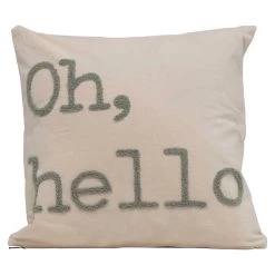 "Oh, Hello" Pillow With Embroidery, Grey