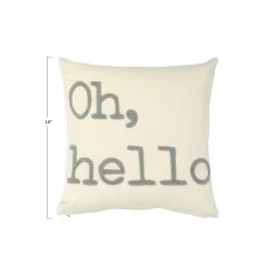 "Oh, Hello" Pillow With Embroidery, Grey -Creative Co-op Sales Store df2506 2