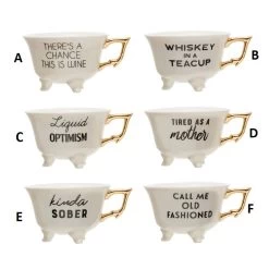 Bar Saying Stoneware Footed Teacup With Gold Electroplating, Black & White, 6 Style Options -Creative Co-op Sales Store df3303a 1