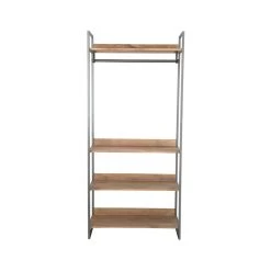 Metal Shelf With Rod And Four Mango Wood Shelves, Gunmetal Finish & Natural (Pick Up Only)