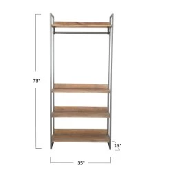 Metal Shelf With Rod And Four Mango Wood Shelves, Gunmetal Finish & Natural (Pick Up Only) -Creative Co-op Sales Store df3670 3
