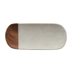 Marble & Acacia Wood Tray, White & Natural