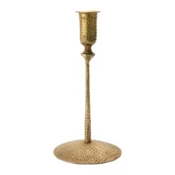 Hand-Forged Hammered Iron Taper Holder, Antique Brass Finish