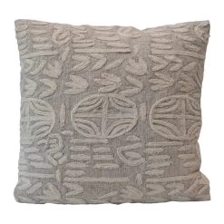 Cotton & Jute Appliqued Pillow, Beige & Cream