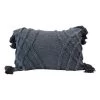 Stonewashed Cotton Blend Slub Pillow With Tufted Pattern & Tassels, Blue