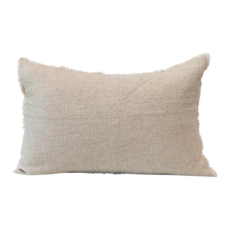 Lumbar Pillow With Frayed Edges, Natural 1 Lumbar Pillow With Frayed Edges, Natural