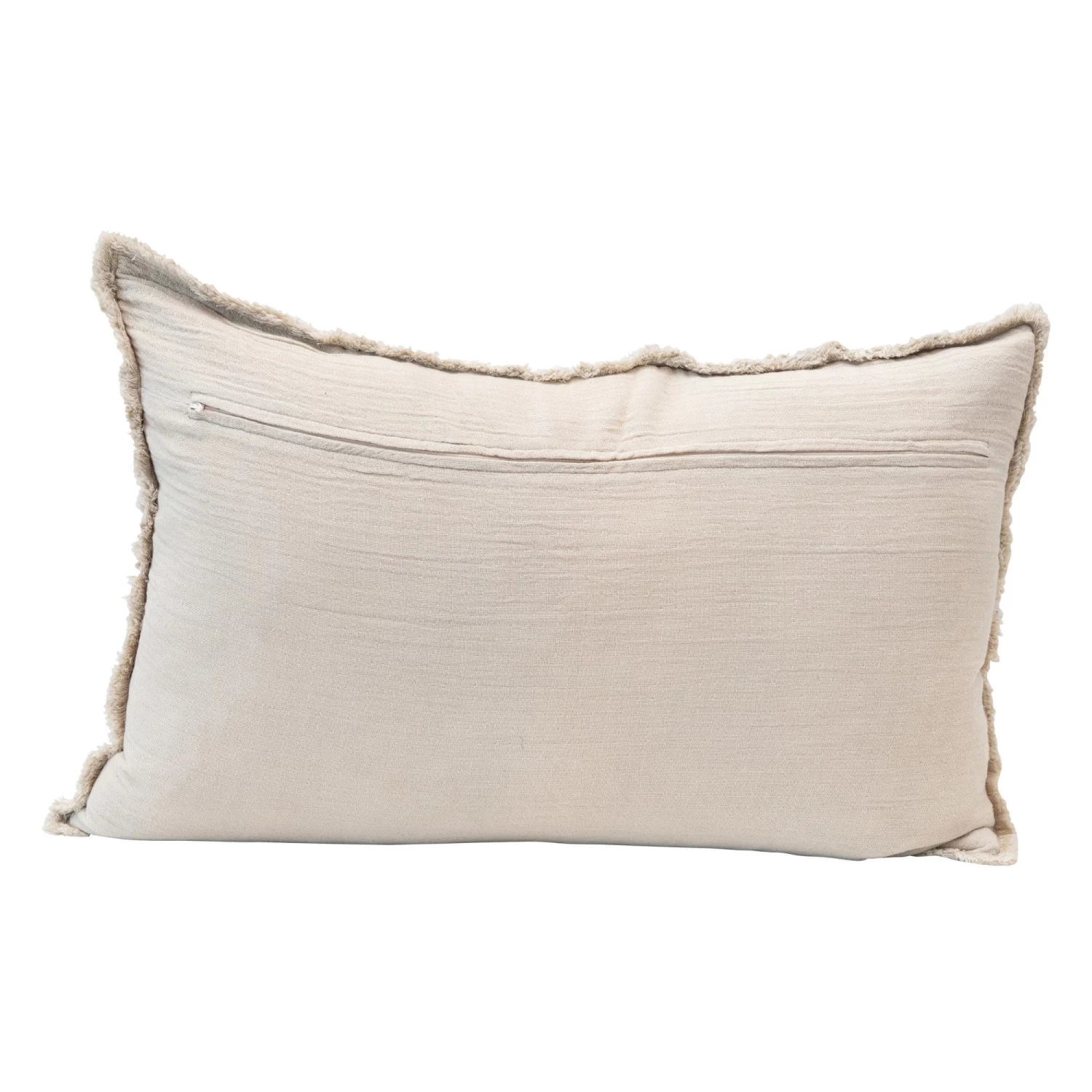 Lumbar Pillow With Frayed Edges, Natural 2 Lumbar Pillow With Frayed Edges, Natural - Image 2