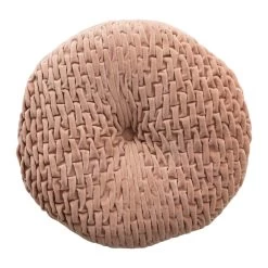 Round Cotton Velvet Pillow With Woven Pattern, Blush Color
