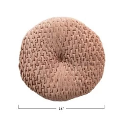 Round Cotton Velvet Pillow With Woven Pattern, Blush Color -Creative Co-op Sales Store df4587 6
