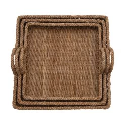 Decorative Hand-Woven Water Hyacinth & Rattan Tray With Handles, 3 Size Options (Pick Up Only) -Creative Co-op Sales Store df4656 4