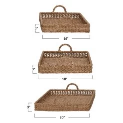 Decorative Hand-Woven Water Hyacinth & Rattan Tray With Handles, 3 Size Options (Pick Up Only) -Creative Co-op Sales Store df4656 6