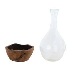 Recycled Glass Vase With Teakwood Base -Creative Co-op Sales Store df5394 4