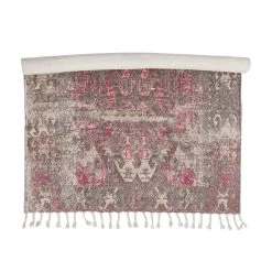 Woven Cotton Distressed Print Rug With Braided Fringe, Multi Color (Pick Up Only)